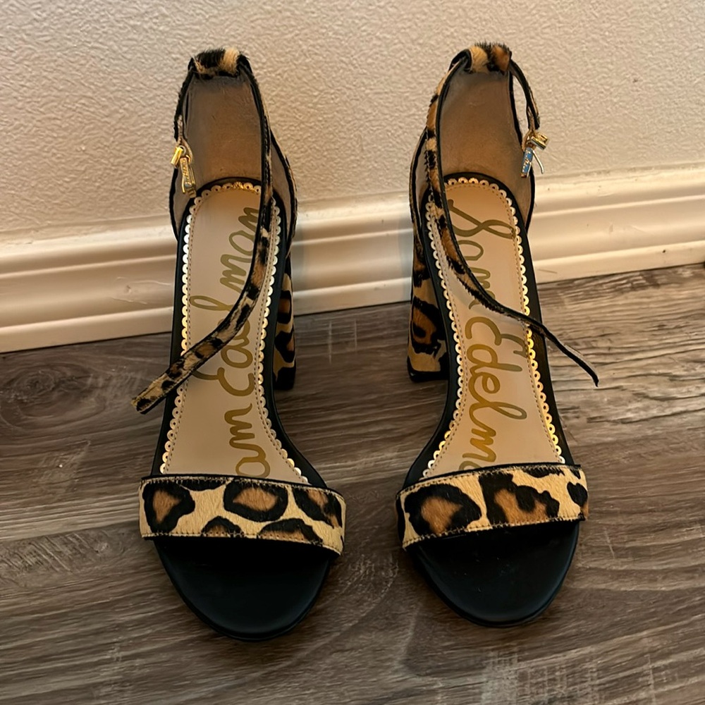 Sam Edelman cheetah real cow hair heels sandals 5.5